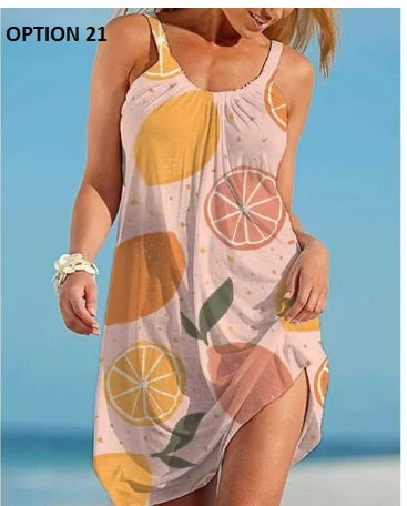 Sexy O Neck Sleeveless Boho Tropical Fruit Print Beach Dress CODE: KAR2990
