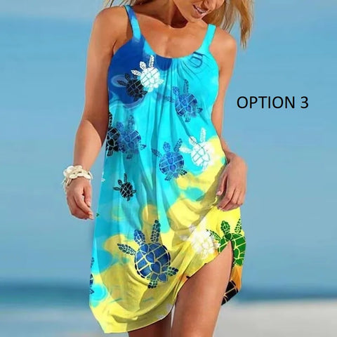 Sexy O Neck Sleeveless Boho Tropical Fruit Print Beach Dress CODE: KAR2990