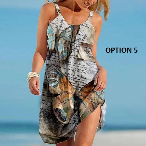 Sexy O Neck Sleeveless Boho Tropical Fruit Print Beach Dress CODE: KAR2990