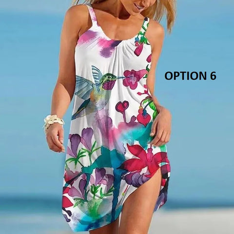 Sexy O Neck Sleeveless Boho Tropical Fruit Print Beach Dress CODE: KAR2990