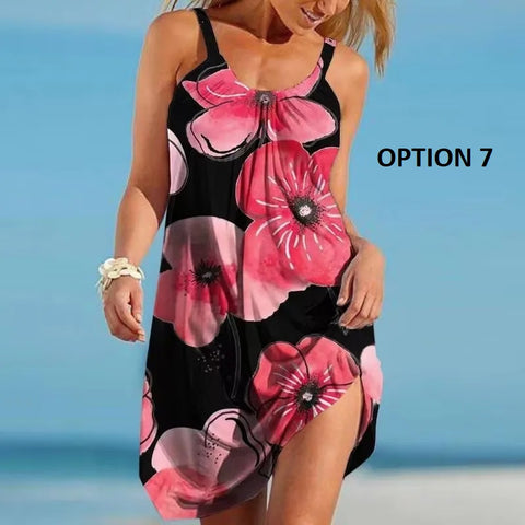 Sexy O Neck Sleeveless Boho Tropical Fruit Print Beach Dress CODE: KAR2990
