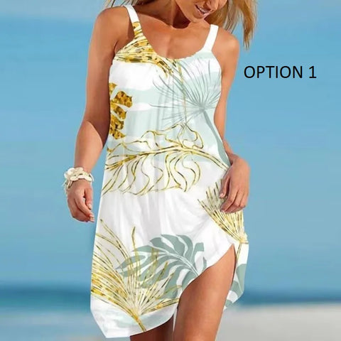 Sexy O Neck Sleeveless Boho Tropical Fruit Print Beach Dress CODE: KAR2990