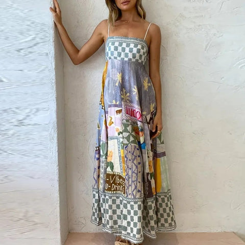 New Summer Print Sexy Sleeveless Halter Long Dress CODE: KAR2991