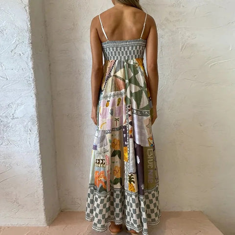 New Summer Print Sexy Sleeveless Halter Long Dress CODE: KAR2991