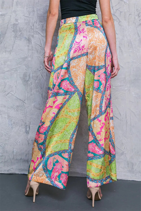 New Off Shoulder Print Shirt Top Wide Leg Pant Two Piece Set CODE: KAR2993