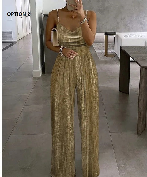 New Fashion Sleeveless Beaded Pleated Jumpsuit CODE: KAR2995