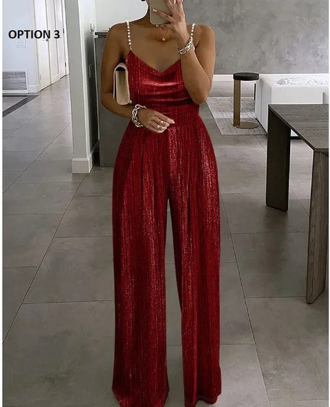 New Fashion Sleeveless Beaded Pleated Jumpsuit CODE: KAR2995