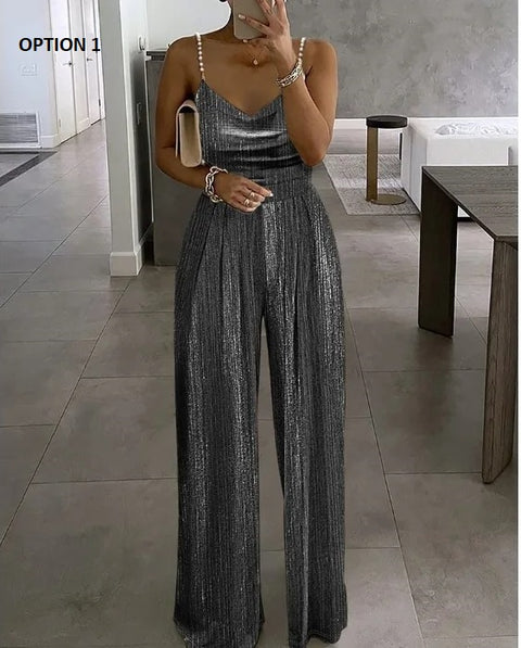 New Fashion Sleeveless Beaded Pleated Jumpsuit CODE: KAR2995