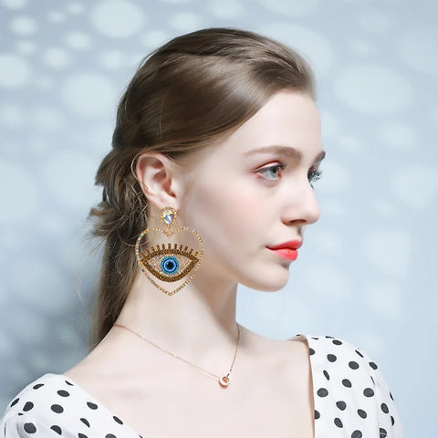 New Eye Rhinestone Heart Drop Oil Love Earring CODE: KAR2996