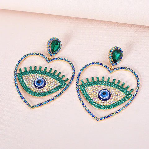 New Eye Rhinestone Heart Drop Oil Love Earring CODE: KAR2996