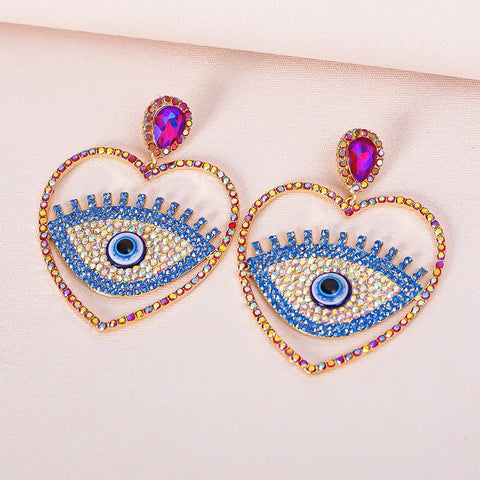 New Eye Rhinestone Heart Drop Oil Love Earring CODE: KAR2996