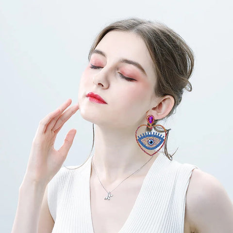 New Eye Rhinestone Heart Drop Oil Love Earring CODE: KAR2996