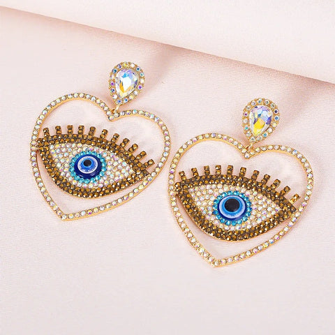 New Eye Rhinestone Heart Drop Oil Love Earring CODE: KAR2996