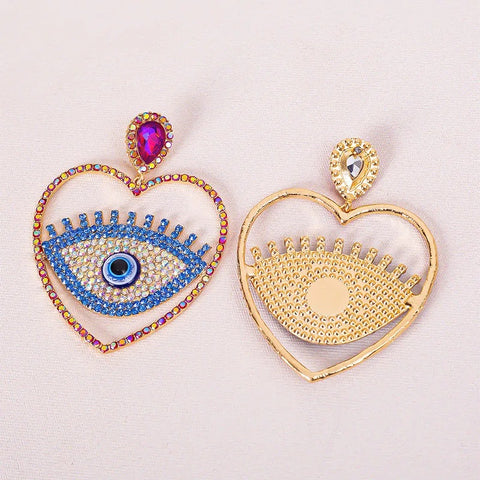New Eye Rhinestone Heart Drop Oil Love Earring CODE: KAR2996