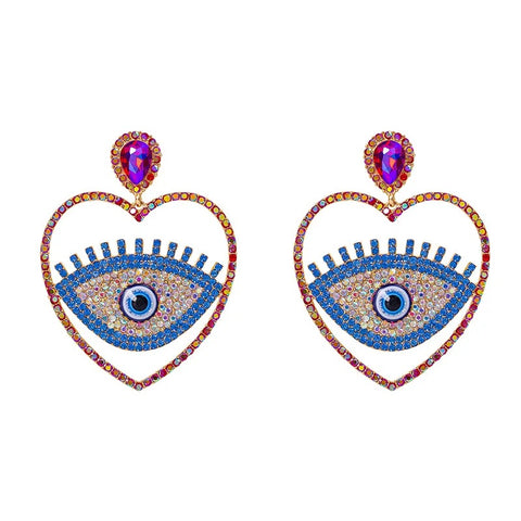 New Eye Rhinestone Heart Drop Oil Love Earring CODE: KAR2996