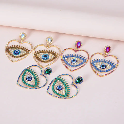 New Eye Rhinestone Heart Drop Oil Love Earring CODE: KAR2996