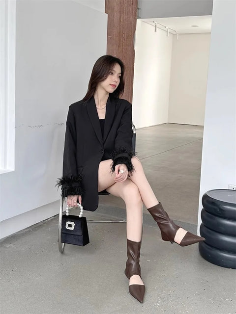 New Hot Mid-calf Thin Low Heel Pointed Toe Boots CODE: KAR3006