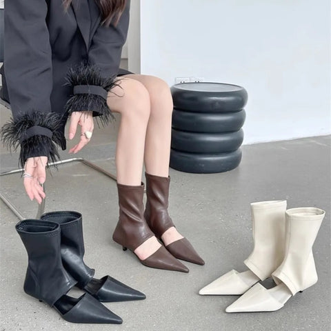 New Hot Mid-calf Thin Low Heel Pointed Toe Boots CODE: KAR3006