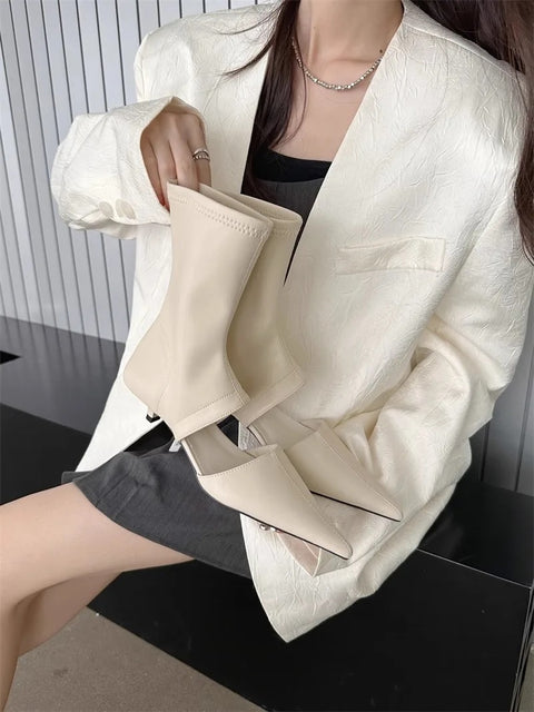 New Hot Mid-calf Thin Low Heel Pointed Toe Boots CODE: KAR3006