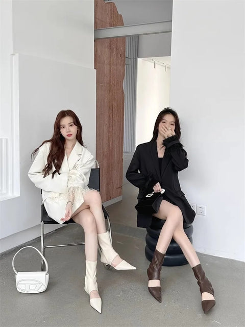 New Hot Mid-calf Thin Low Heel Pointed Toe Boots CODE: KAR3006