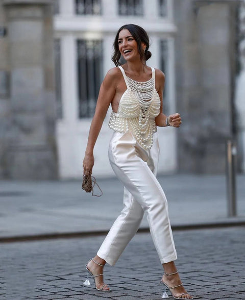 New V-neck Handmade Party Elegant Pearl Beading Vest Top CODE: KAR3007