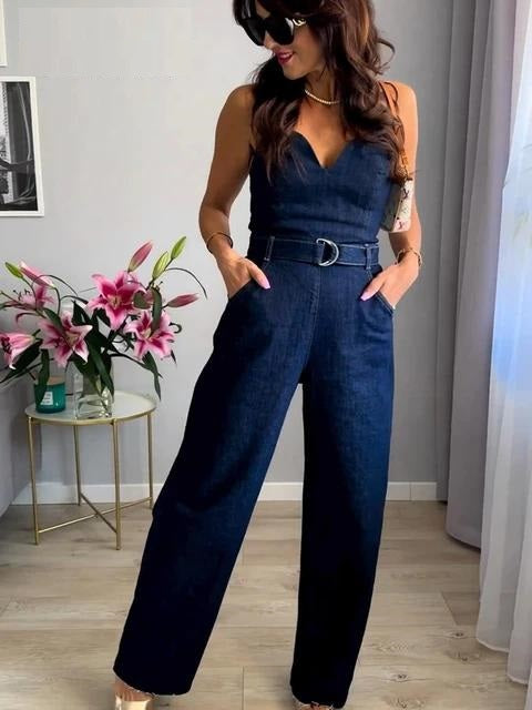 New Off Shoulder Corset Blue Casual Long Jumpsuit CODE: KAR3011