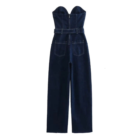 New Off Shoulder Corset Blue Casual Long Jumpsuit CODE: KAR3011