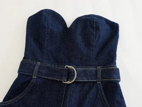 New Off Shoulder Corset Blue Casual Long Jumpsuit CODE: KAR3011