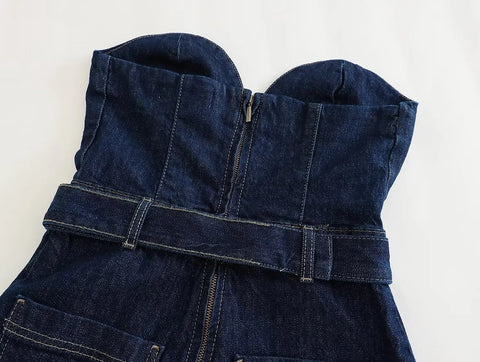 New Off Shoulder Corset Blue Casual Long Jumpsuit CODE: KAR3011