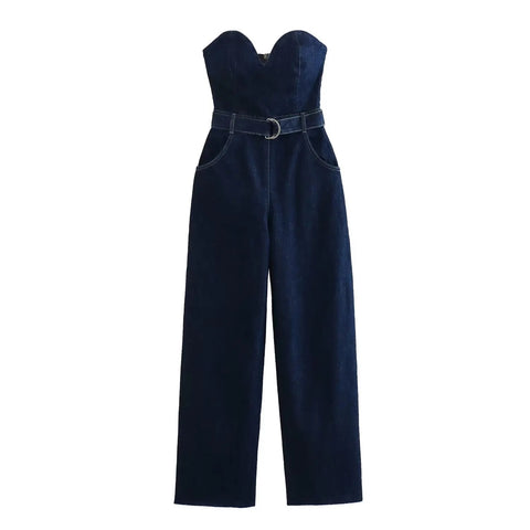 New Off Shoulder Corset Blue Casual Long Jumpsuit CODE: KAR3011