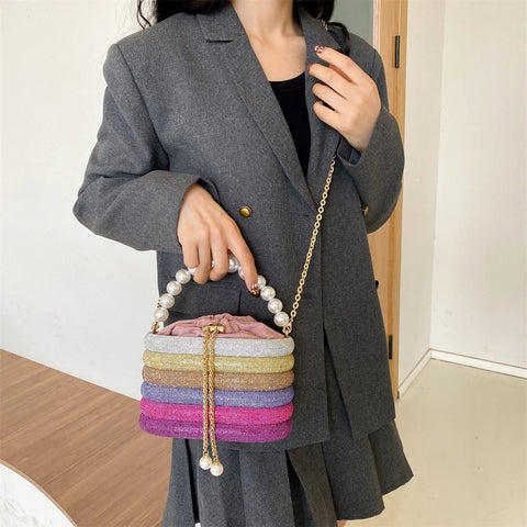 New Dazzling Pearl Beads Chain Crossbody Dinner Party Handbag CODE: KAR3013