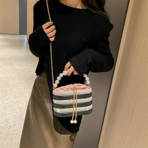 New Dazzling Pearl Beads Chain Crossbody Dinner Party Handbag CODE: KAR3013