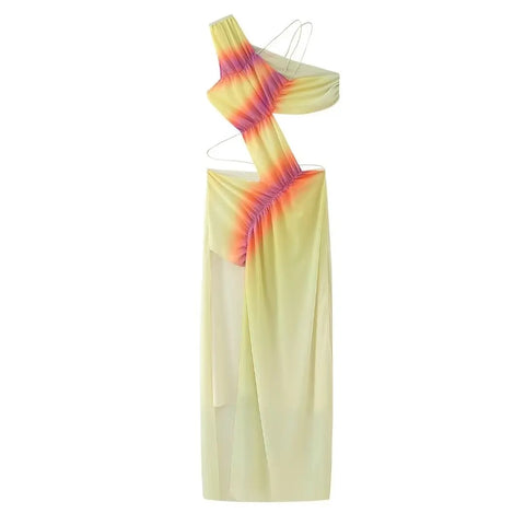 New Diagonal Collar Irregular Hollow Out Backless Sleeveless Dress CODE: KAR3022