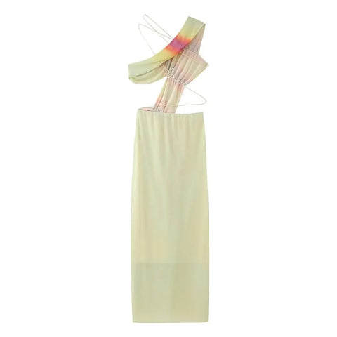 New Diagonal Collar Irregular Hollow Out Backless Sleeveless Dress CODE: KAR3022