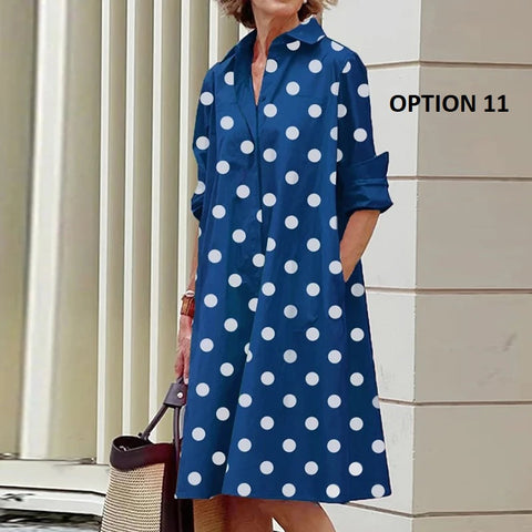 New Long Sleeve Printed Boho Style Pocket V Neck Loose Shirt Dress CODE: KAR3025