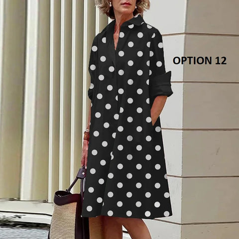 New Long Sleeve Printed Boho Style Pocket V Neck Loose Shirt Dress CODE: KAR3025
