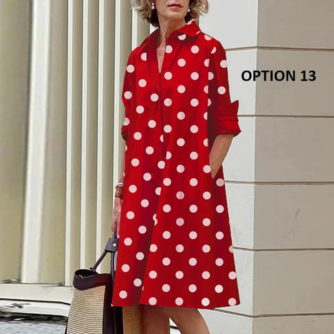 New Long Sleeve Printed Boho Style Pocket V Neck Loose Shirt Dress CODE: KAR3025