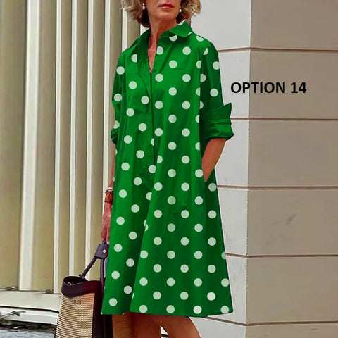 New Long Sleeve Printed Boho Style Pocket V Neck Loose Shirt Dress CODE: KAR3025