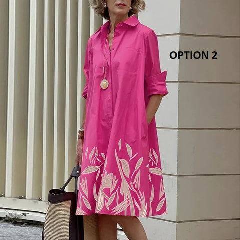 New Long Sleeve Printed Boho Style Pocket V Neck Loose Shirt Dress CODE: KAR3025