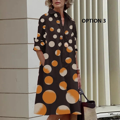 New Long Sleeve Printed Boho Style Pocket V Neck Loose Shirt Dress CODE: KAR3025