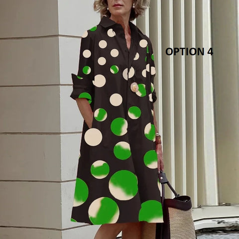 New Long Sleeve Printed Boho Style Pocket V Neck Loose Shirt Dress CODE: KAR3025