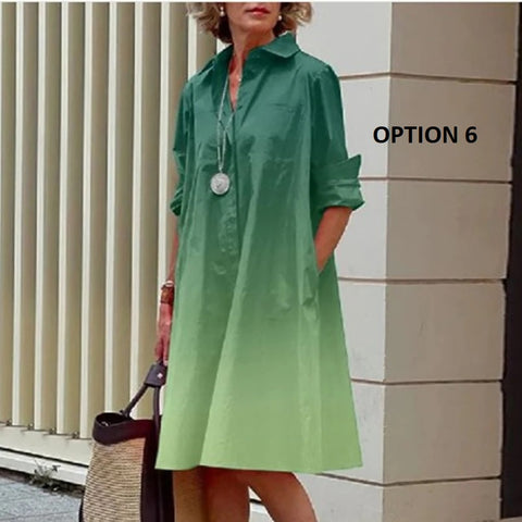 New Long Sleeve Printed Boho Style Pocket V Neck Loose Shirt Dress CODE: KAR3025