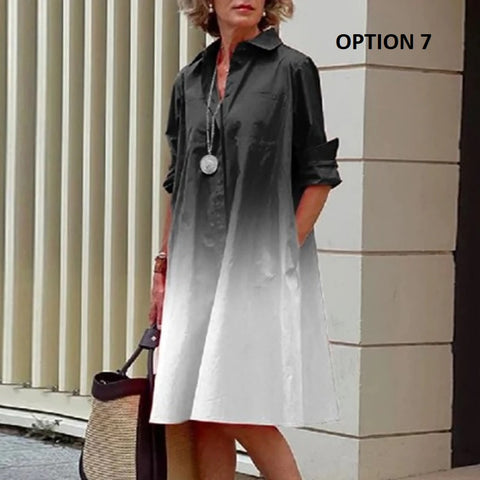 New Long Sleeve Printed Boho Style Pocket V Neck Loose Shirt Dress CODE: KAR3025