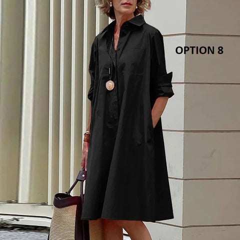 New Long Sleeve Printed Boho Style Pocket V Neck Loose Shirt Dress CODE: KAR3025