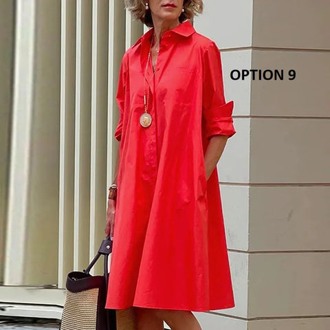 New Long Sleeve Printed Boho Style Pocket V Neck Loose Shirt Dress CODE: KAR3025