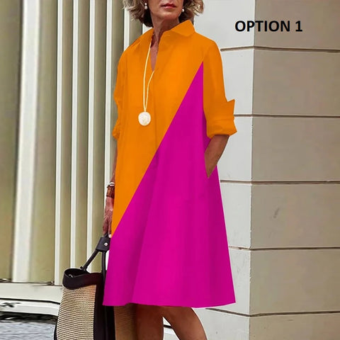 New Long Sleeve Printed Boho Style Pocket V Neck Loose Shirt Dress CODE: KAR3025