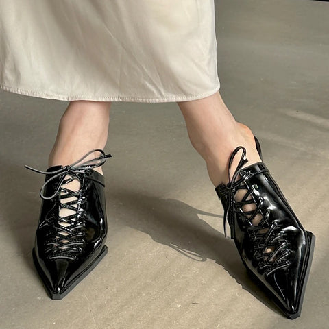 New Pointed Toe Fashion Lace Thin Heel Shoes CODE: KAR3026