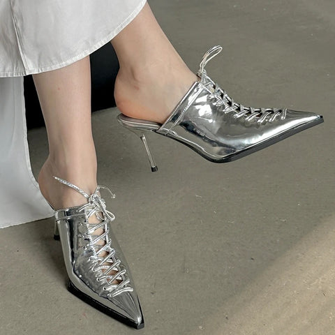 New Pointed Toe Fashion Lace Thin Heel Shoes CODE: KAR3026