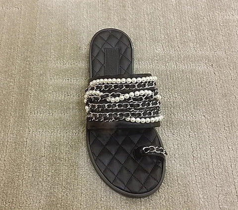 New designer toe beading pearl strings slippers CODE: KAR3028