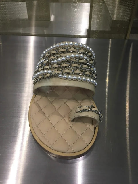 New designer toe beading pearl strings slippers CODE: KAR3028